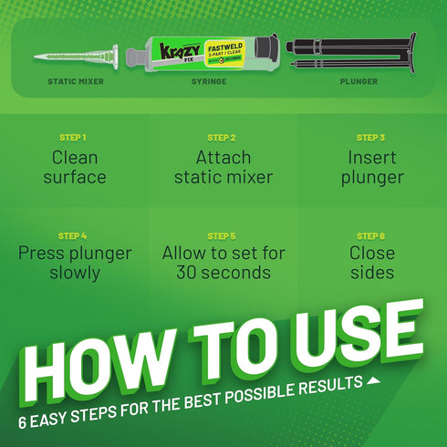 Krazy Fix Fast Weld, 2 Part Epoxy Weld, Permanent Bond Sets in 30 Seconds, Low Odor Clear Adhesive Liquid