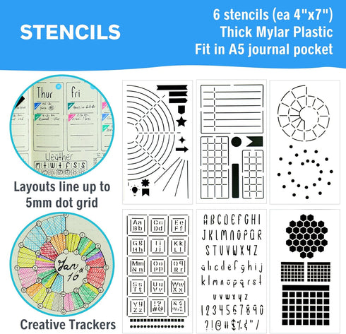 Ultimate Productivity Stencils & Stickers by Sunny Streak - x20 Sheets Planner Stickers, x6 Stencils, Goals