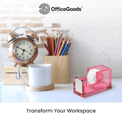 OfficeGoods Modern Acrylic Tape Dispenser - Non-Slip Rubber Holder, Perfect for Home, School, or Office Desk (Pink)