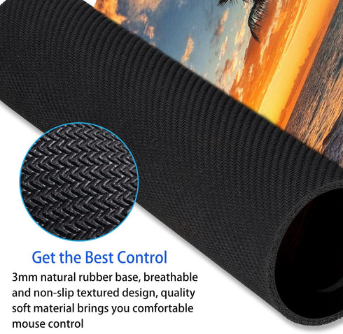 Sunset Beach Mouse Pad with Tropical Ocean Landscape and Non-Slip Rubber Base for Women's Office Desktop Decoration