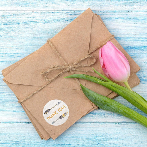 Bohemian Arrow Thank You Stickers, 500 Boho Chic Appreciation Labels Roll, 1.5" Round