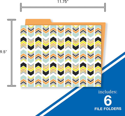 Carson Dellosa Aim High Decorative File Folders—11.75" x 9.5" Multi-Pattern Colored File Folders for Filing Cabinet, Office or Classroom File Organization (6-Pack)