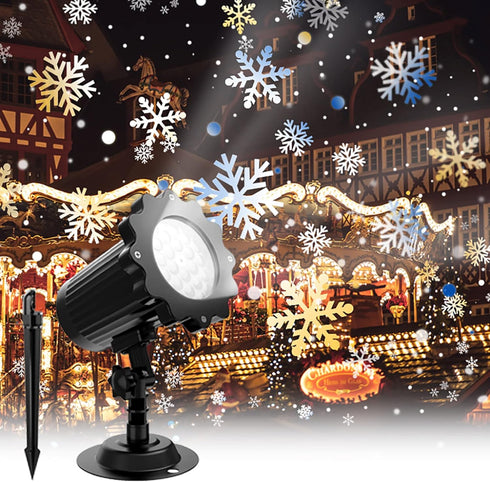 Christmas Snowflake Projector Lights with Outdoor Ground Stakes, IP65 Waterproof Decorative Snowfall LED Lighting for