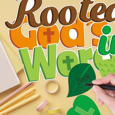 CY2SIDE Leaves Bible Tree Cutouts - 86PCS Rooted in God’s Word Bulletin Board Set for Sunday School Decor