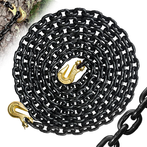 G80 5/16" Tow Chain, 15 Ft Heavy Duty Chains with Clevis Grab Hooks, 4900 Lbs Working Load Limit for Towing