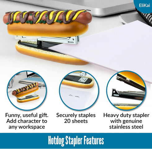 Hot Dog Stapler with 1000 Staples, Cute & Novelty Desk Accessories for Office Gags and Supplies