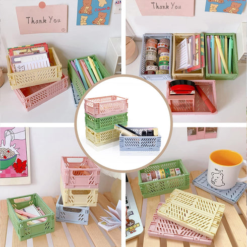Xhwykzz 4 Pack Mini Foldable Plastic Small Baskets, Collapsible Storage Crate for Home, Office, Classroom, Mini Size