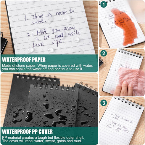 Qilery 2 Pcs Waterproof Notebook, 3" x 5" All Weather Pocket Notepads, Weatherproof Spiral Notebooks for Outdoor