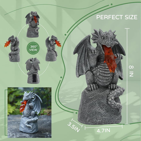 WENYLE Solar Garden Outdoor Statues Flame Dragon with Solar Lights, Lawn Decor Cool Drake Figurine for Patio Balcony