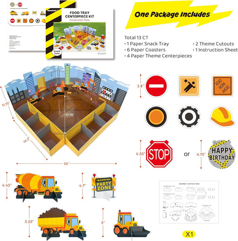 13 Set HonuGoGo Construction Snack Tray Centerpiece Kit Pieces Paper Food Display with Construction Theme Cutouts