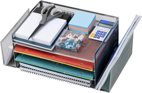 Mind Reader Desktop Organizer, File Storage, Paper Tray, Metal Mesh, 16.75"L x 9.15"W x 6"H, Silver