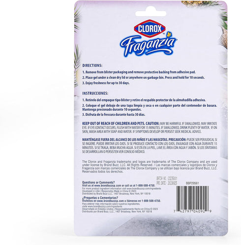 30 Closet, 0.12 Oz, 6 Count Clorox Fraganzia Stick-On Gel Fresheners, Island Escape Trash Can Deodorizer Up to Days
