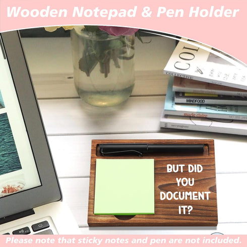 Sticky Note Holder Wooden Notepad & Pen Holder, 6.5" x 4.7" Desk Dispenser for Work Gifts