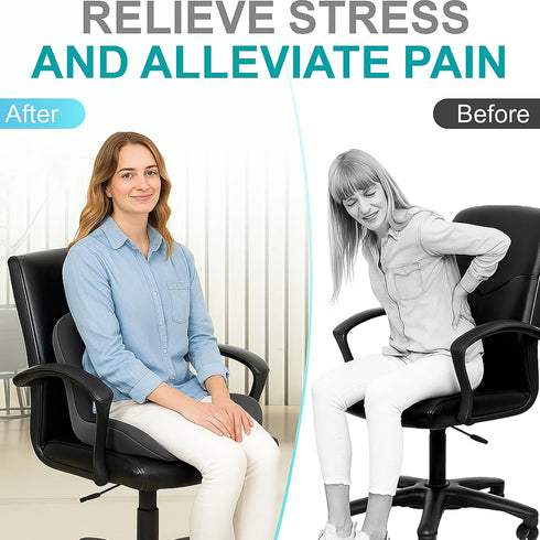 Set Premium Ergonomic Seat Cushion with Back Support, Non-Slip Base for Office Chair, Memory Foam Lumbar Pillow, Back