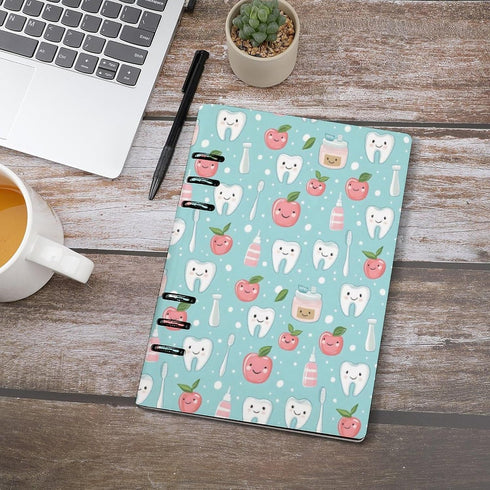 A5 90 Nevjipu College Ruled Notebooks for School - Cute Toothbrush Teeth Print Pu Leather Travel Lined Book Journal