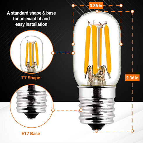 BlueStars E17 T7 LED Light Bulb, 2W 120V (25W Equivalent), Energy Saving, 2700K Warm White, 220lm, 3 PACKS