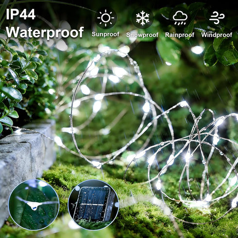 4 Pack 33ft 100 8 QITONG Solar Fairy Lights, Each LED White Christmas String Light Outdoor Waterproof, Modes Silver