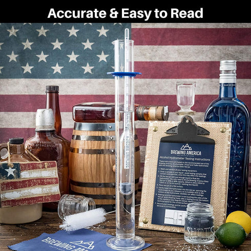 Hydrometer Alcohol Meter Test Kit, 0-200 Proof Pro Series, American-Made with Glass Jar