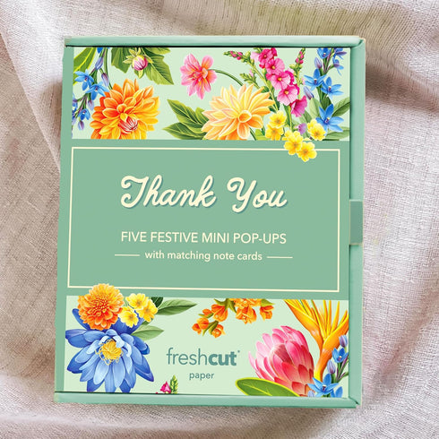 Set 5 6 Inch 3D Pack 5 Freshcut Paper Pop Up Cards, of Thank You Mini Bouquets with Matching Card, Popup Forever