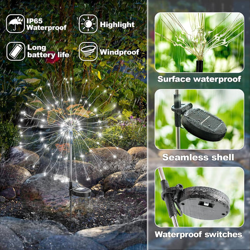 120 2 Anordsem Solar Garden Lights Outdoor: Bendable Copper Wire with LED Firework Beads - Waterproof White Lighting