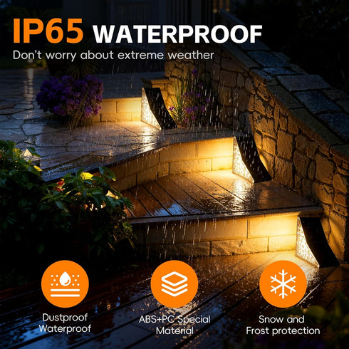 IP65 1200mAh,19 Terrace,3000k Art(6Pack) Solar Stair Lights Outdoor, Waterproof Solar Outdoor Lighting, LED,Outdoor
