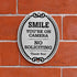 SmartSign Premium No Soliciting Smile You're On Camera Sign, 4" x 5" Aluminum with Adhesive Backing