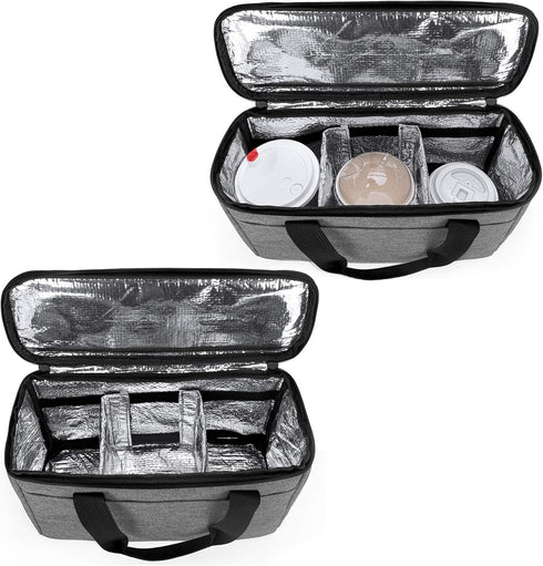 Trunab Reusable 3 Cups Drink Carrier for Delivery with Adjustable Dividers, Insulated Drink Caddy Holder Bag for Take