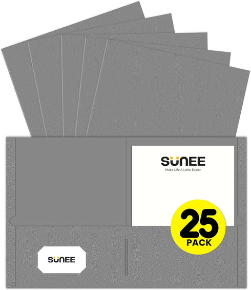 SUNEE Folders with Pockets - 25 Pack, Gray, 2 Pocket Folders Fit Letter Size Paper for School Office Home Business