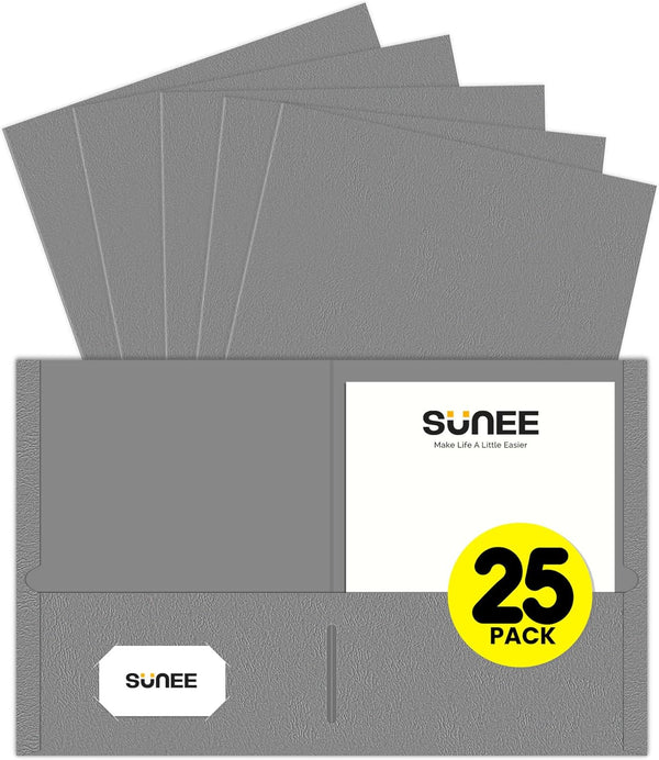 SUNEE Folders with Pockets - 25 Pack, Gray, 2 Pocket Folders Fit Letter Size Paper for School Office Home Business