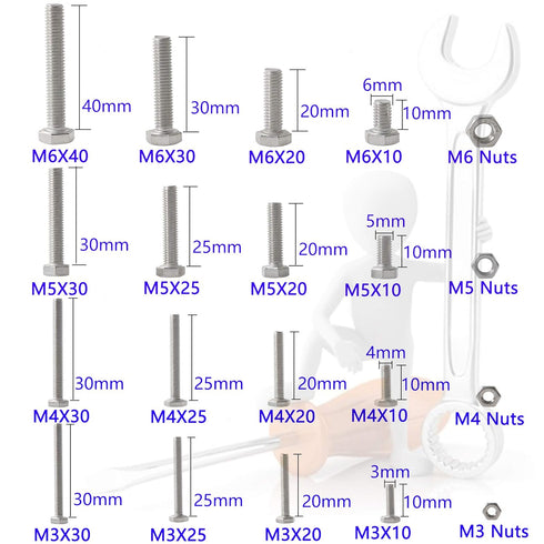 newlng M3 M4 M5 M6 Bolts and Nuts Assortment Kit 320 PCS Metric 304 Stainless Steel Hex Head Cap Screws Bolts and Nuts Assortment Set Fasteners Bolts Kit with Combination Box for Home Fixation Repairs