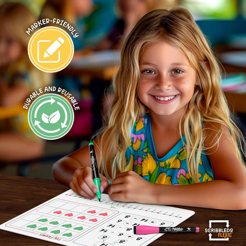 SCRIBBLEDO Number Bonds 9” x 12” Small White Board Dry Erase Sheets, Math Manipulatives Number Chart, Ten Frame Number