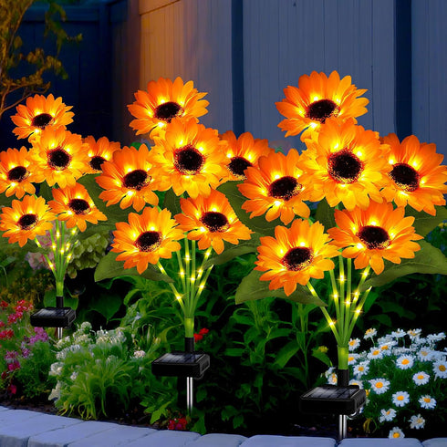 Solar Garden Lights Outdoor, 3 Pack Solar Sunflower Lights with 18 Head