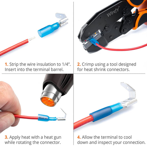 Wirefy 150 PCS Heat Shrink Piggyback Spade Connectors - 3 Way Quick Disconnect Terminals, Blue 16-14 AWG
