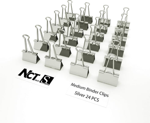 Nctinystore Medium Binder Clips, 1-1/4 Inch Silver Clamp, 24 Count