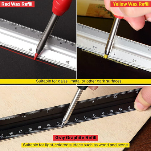 Hiboom 2 Pack Solid Carpenter Pencil with 14 Refill, Long Nosed Deep Hole Mechanical Pencil Marker with Built-in