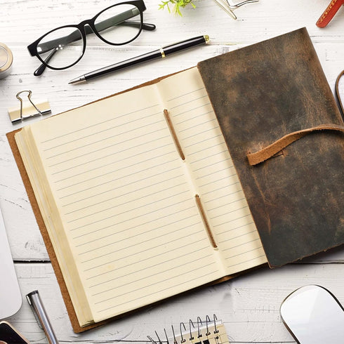 LEATHER VILLAGE Lined Paper Leather Bound Journal, 260 Pages, Rustic Brown, 6 x 4 Inches, Writing Notebook