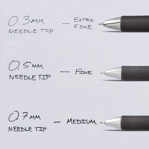 Pentel BLN75ABX Gel Pen - Retractable/Refillable, Needle Tip, 0.5mm, 12/BX, BK Ink