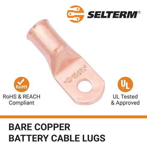 SELTERM 10pcs 1/0 AWG - 1/4" Stud Battery Lugs, Heavy Duty Wire Lugs, Ring Terminals, Battery Cable Ends, 0 Gauge