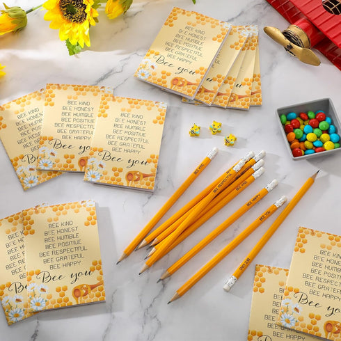 Bee Themed Gift Sets, 24 Bee Notebooks and 48 Bee Pencils, Mini Notebooks for Kids Back to School Gifts