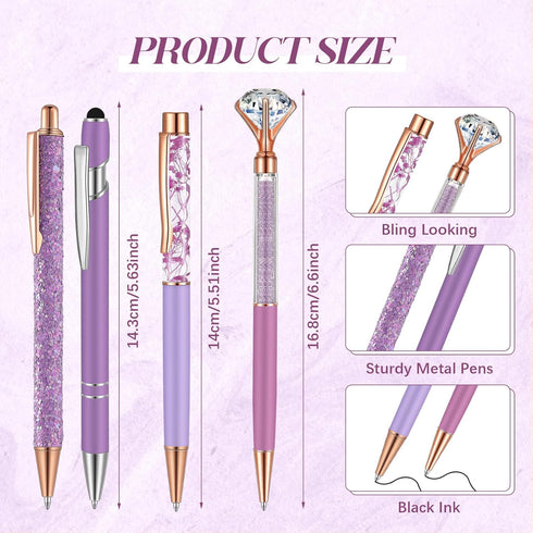Sabary 8 Pcs Ballpoint Pens with Holder - Metal Crystal Diamond Glitter Pencil Holder for Women Girls