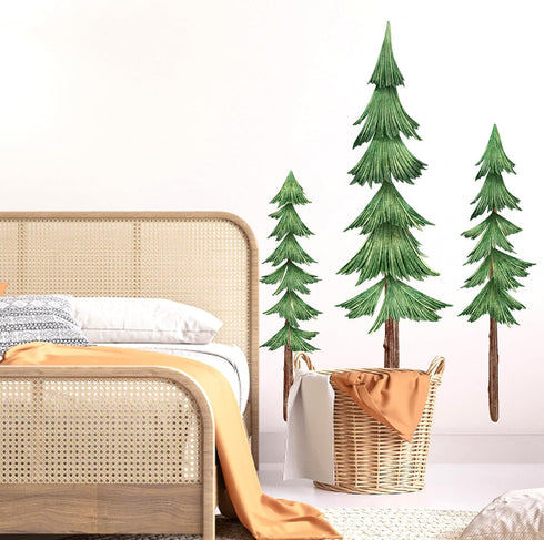 Large Pine Tree Wall Decals Peel and Stick Watercolor Extra Large Tree Wall Decal Forest Nature Green Trees Stickers