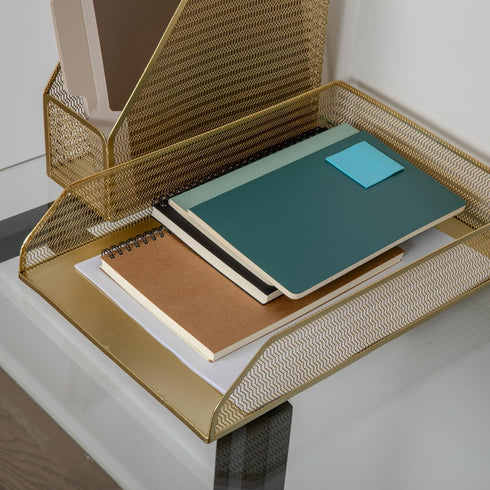 Martha Stewart Ryder Gold Mesh Metal 6 Piece Set, Desktop Organizers and Accessories for Files, Magazines, Pens, Sticky