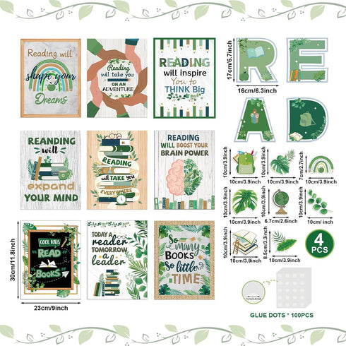 Hedeey 45 PCS Reading Bulletin Board Set - Eucalyptus Classroom Decorations with Motivational Positive Sayings Posters