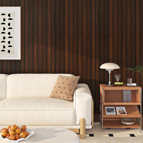 15.8"x80" FunStick Brown Slats Wood Wallpaper Peel and Stick Removable Walnut Wood Contact Paper for Cabinets Peel