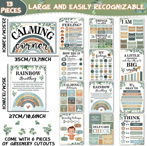 Eucalyptus Calming Corner Classroom Posters Calm Down Corner Feeling Management Posters Emotion Educational Mental Health Poster Back to School Wall Art Bulletin Board Decor Supplies for School Office
