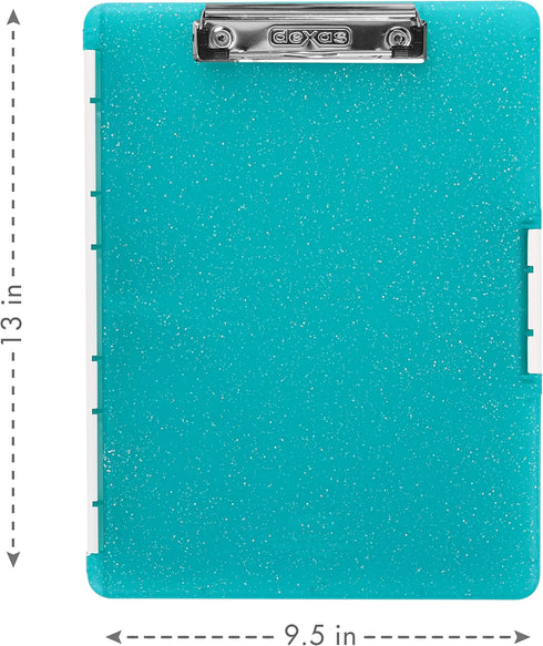 Dexas Slimcase 2 Storage Clipboard with Side Opening, Teal Glitter, Office Supplies Clipboards to Organize, Carry and Store, A4 Holder, Combine Style and Functionality, Nursing Clipboard