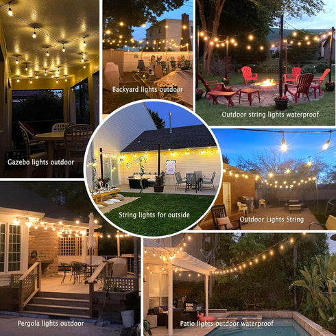 Commercial 48FT, 15+1 S14 Bulbs 2200K, Outdoor String Lights LED Replaceable Edison Black Weatherproof Cord for Patio