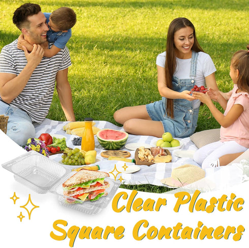 200 PCS Clear Plastic Square Hinged Containers, Disposable Clamshell Food Containers with Lids for To Go Items