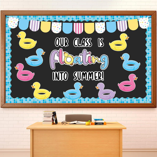 Summer Bulletin Board Decorations, Floating Into Summer Classroom Border Duck Pool Float Paper Cutouts