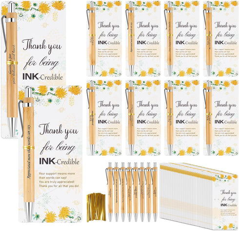 Zowekto 48 Set Employee Graduation Appreciation Gifts Bulk Inspirational Bamboo Pens with Thank